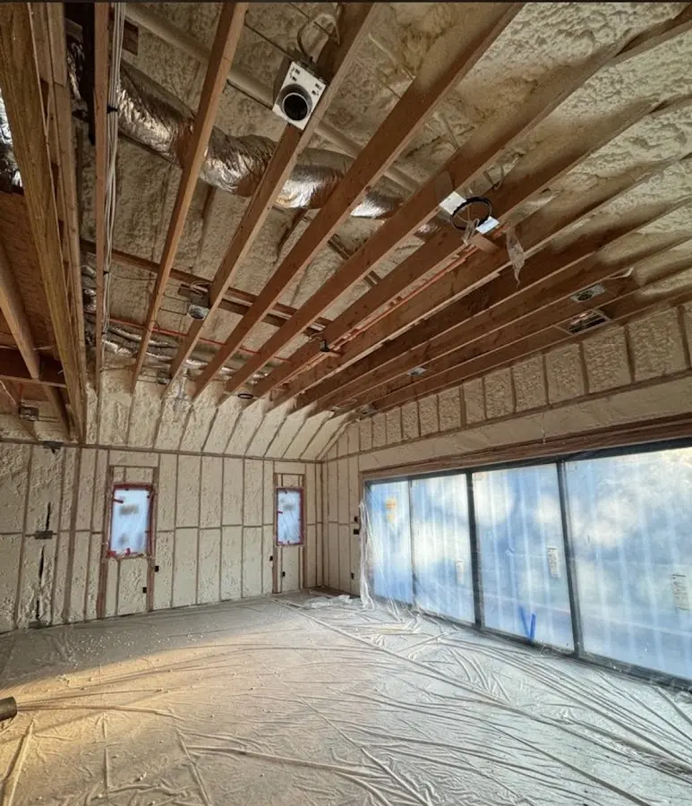 Interior walls and ceiling insulated with spray foam during new construction in Fairfield